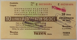 Poukázka na benzín Tuzex (96 oct. autobenzin, 10 litrů)