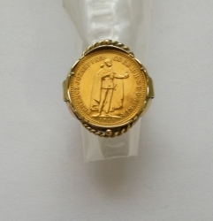 Dobový prsten se zlatou mincí - 10 koruna 1905