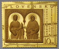 Zlatá medaile ve tvaru známky-  Bojnický oltár (Au.986 / 17,95g.)