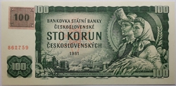 100 Kčs 1961 - kolek lepený