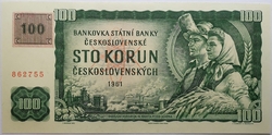 100 Kčs 1961 - kolek lepený