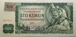 100 Kčs 1961 - kolek lepený