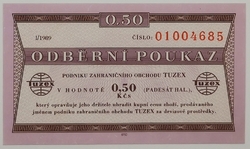 0,50 Kčs tuzex 1989/I. - 0,5 bonu