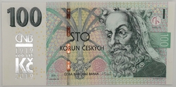 100 Kč vzor 2018 s přítiskem 100. výročí měnové odluky 