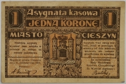 Poland - Asygnata Kasowa na 1 Krone - Miasto Cieszyn, Teschen, 1919