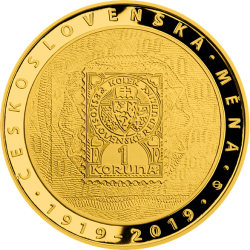 2019 - 10000 kč, 100. výročí zavedení československé měny PROOF (31,1 g./Zlato 999,9/1000)