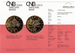 2018 - 10000 kč, 100. výročí Vznik Československa PROOF (31,1 g./Zlato 999,9/1000)